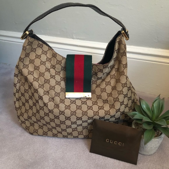 **Authentic Vintage**  GUCCI Logo Web Hobo Bag - Picture 1 of 8